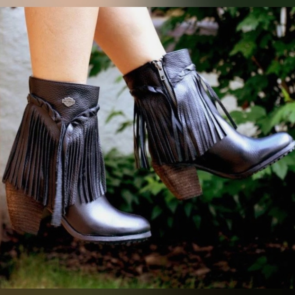 Harley Davidson Rita Fringe Leather Boots Size 7.5
